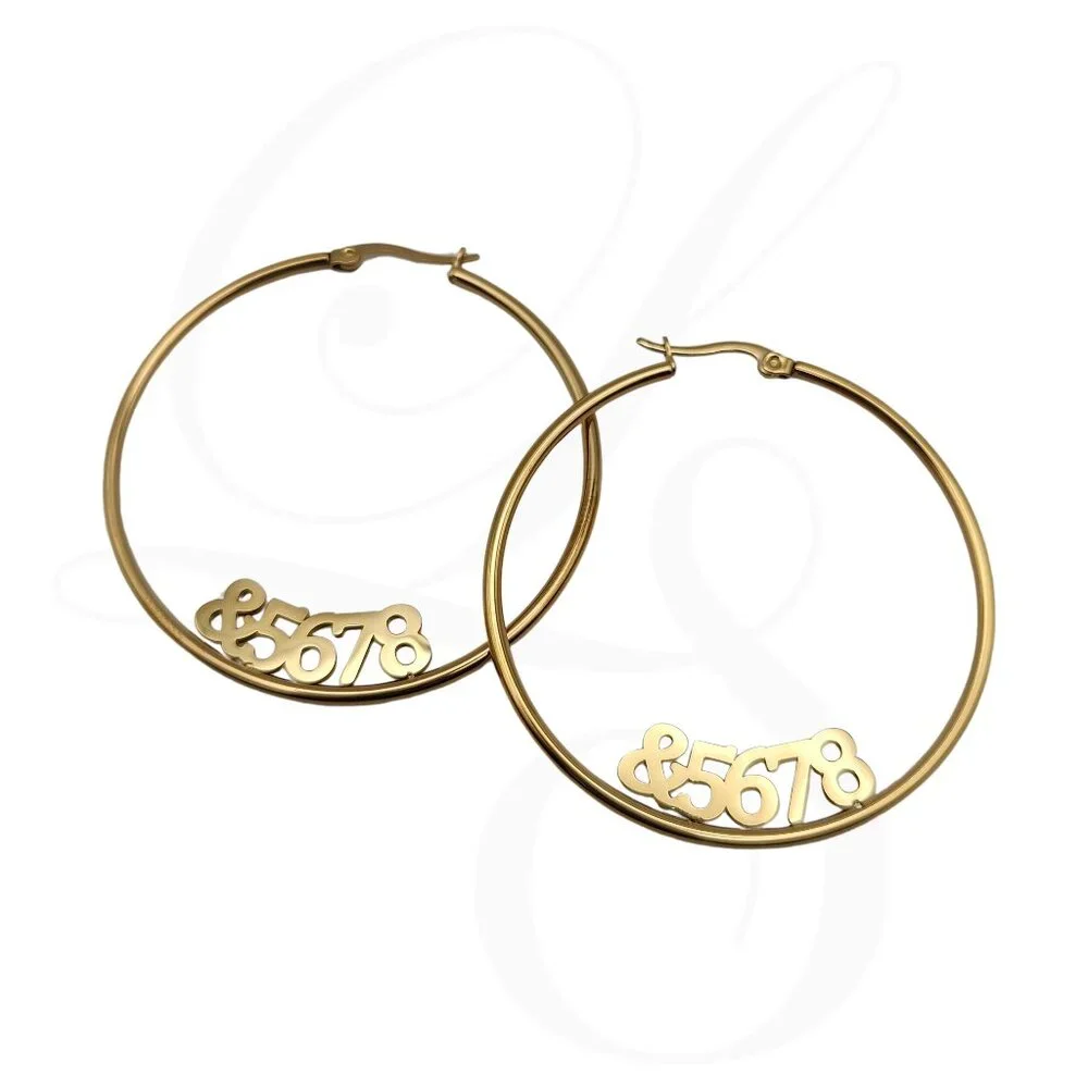 Gold “&5678” Hoop Earrings - Picture 1 of 2